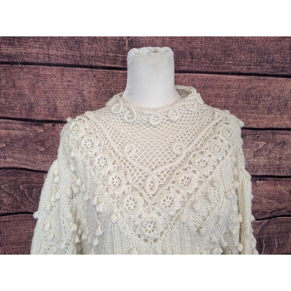 Vintage 80s S.S.G. Catharine Lover Chunky Crochet Sweater Cottage Core Ivory M - Picture 4 of 8